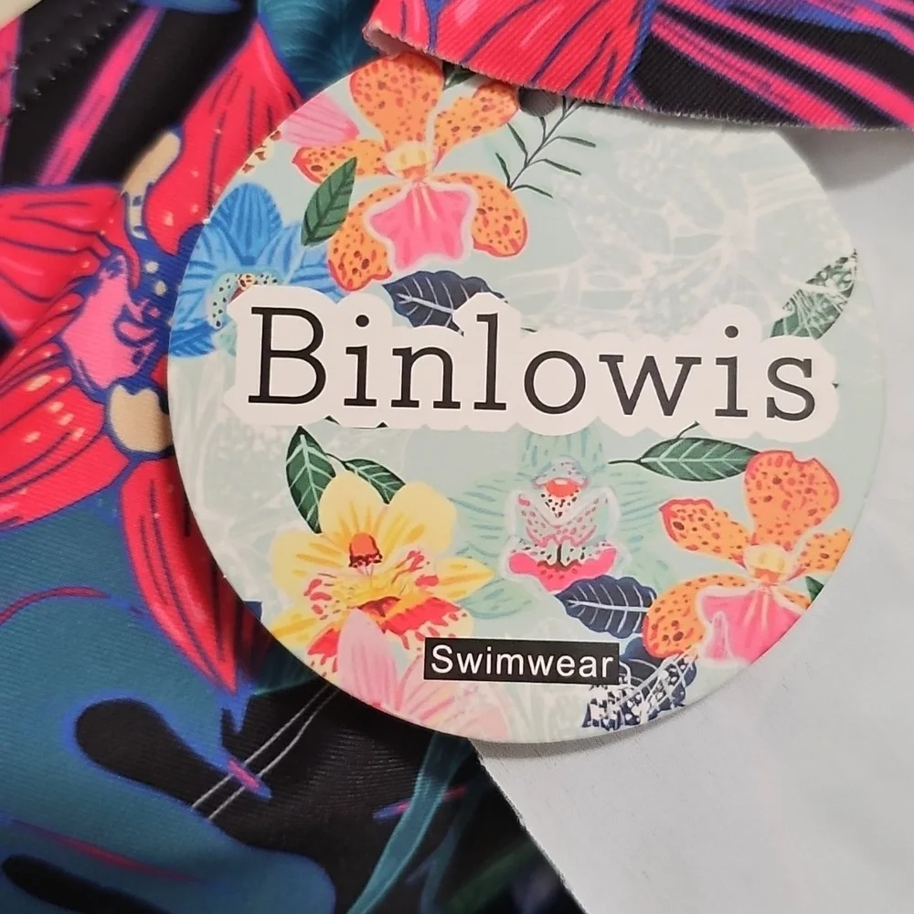 NWT Binlowis Swimwear One-Piece Ruffle Sleeve Floral Swimsuit Small & Large